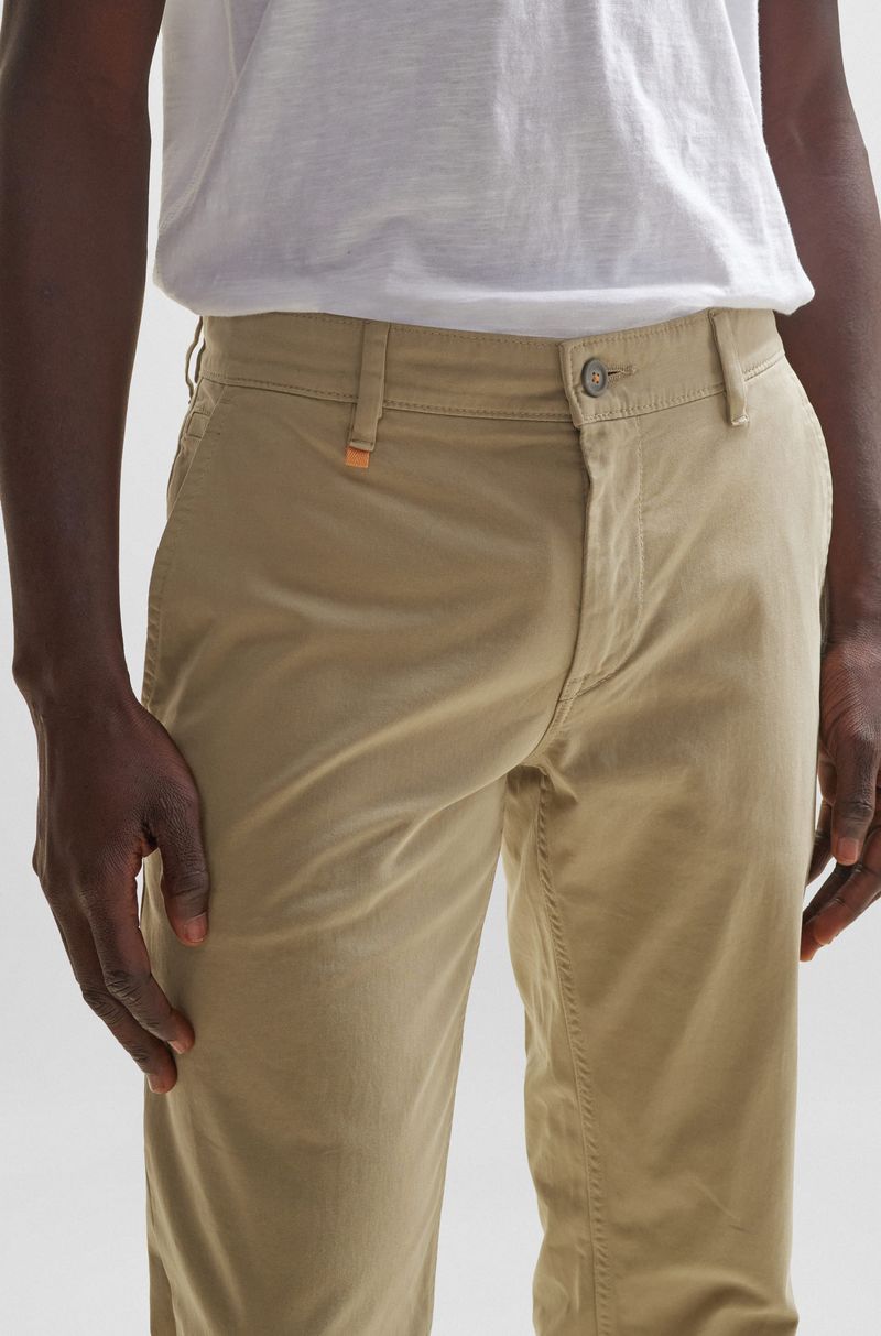 Calças Slim Em Cetim De Algodão Stretch