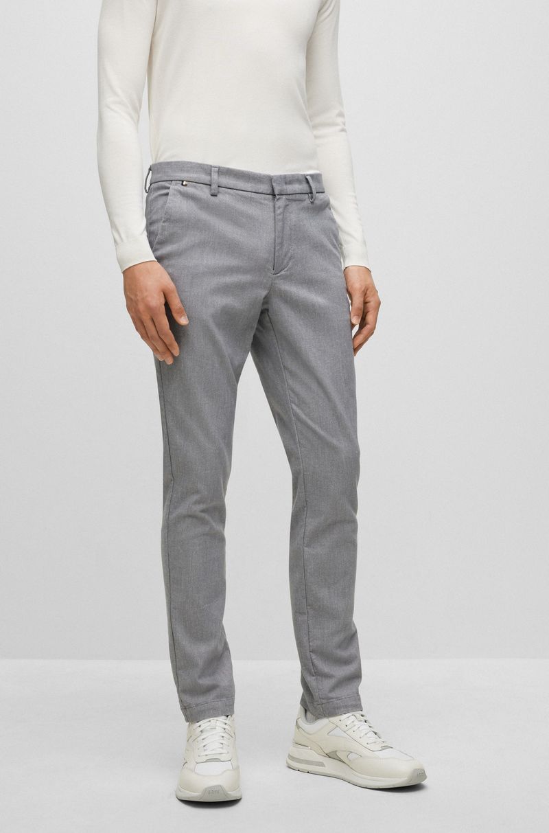 Calças Chino Slim-Fit Com Micro Padrão E Acabamento Escovado