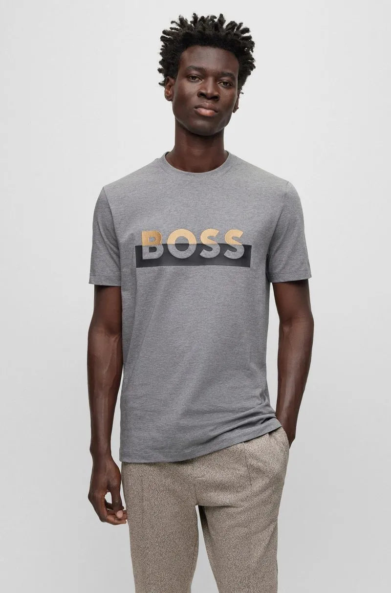 Camiseta Branca Em Malha De Algodão Com A Marca Impressa