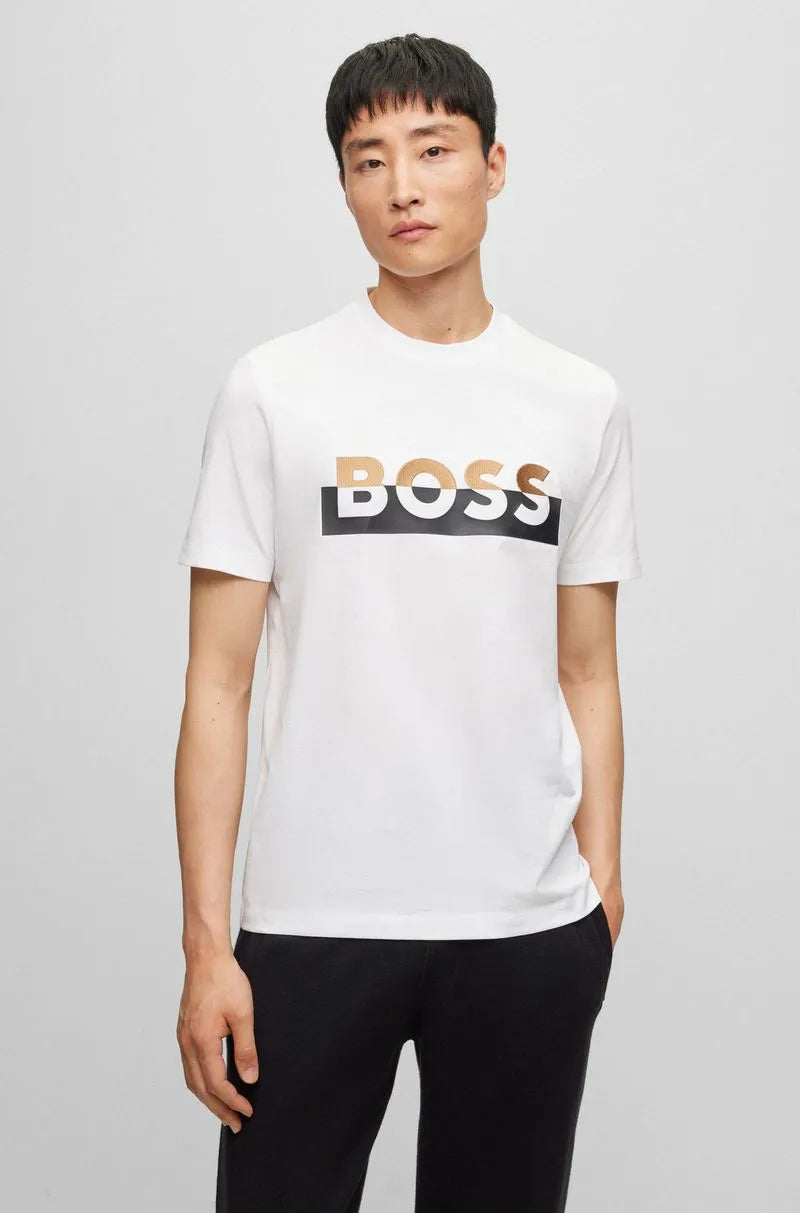 Camiseta Branca Em Malha De Algodão Com A Marca Impressa