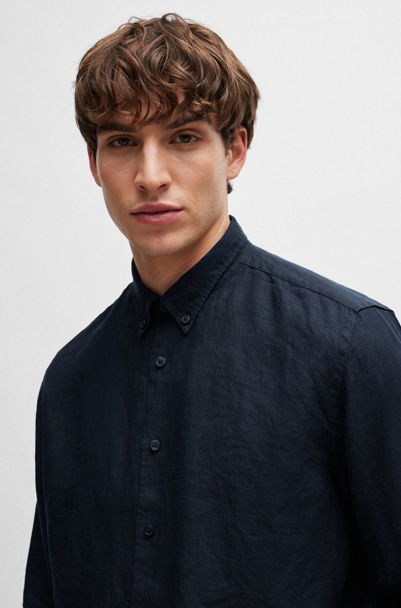 Camisa De Linho Regular Com Colarinho