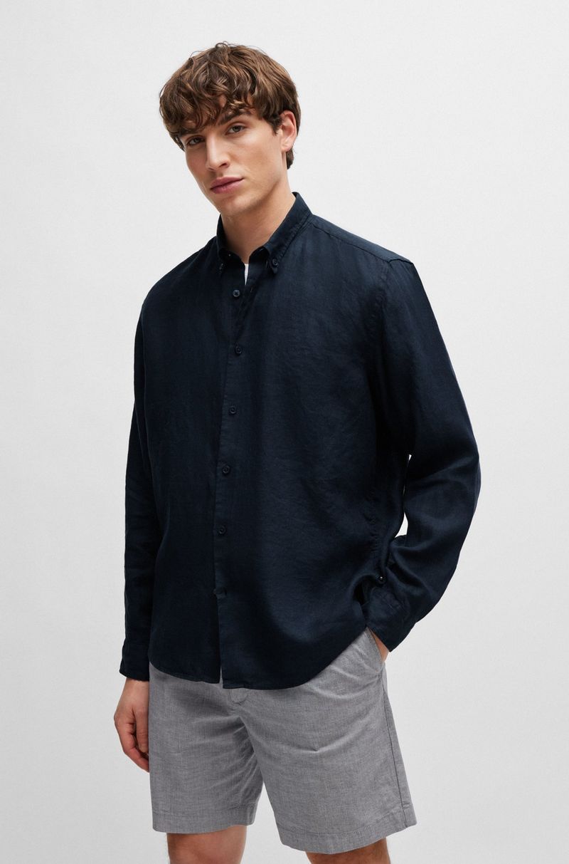 Camisa De Linho Regular Com Colarinho