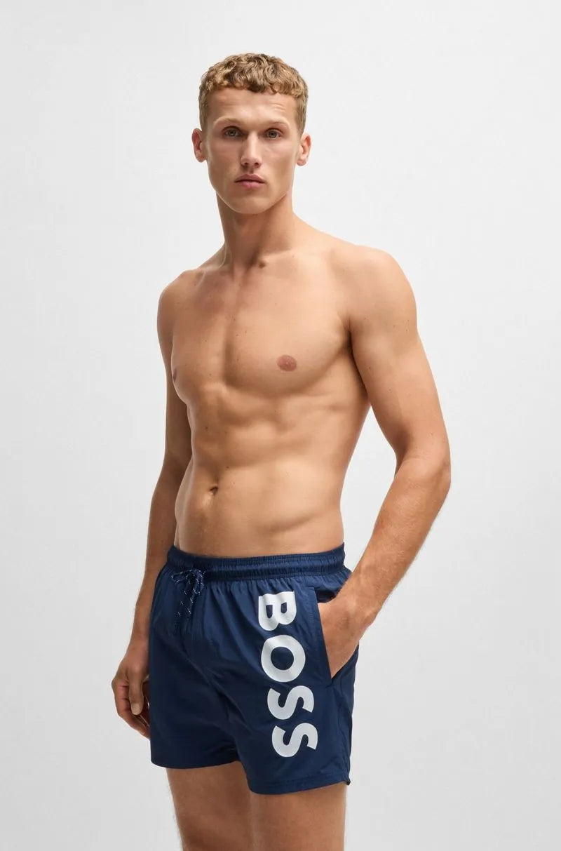 Shorts De Banho Com Logo Contrastante Em Tecido De Secagem Rápida