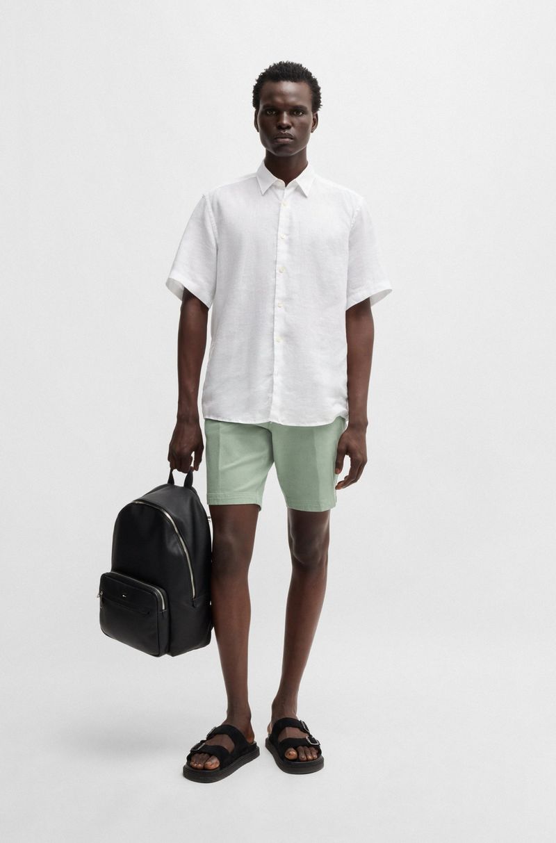 Shorts Slim Fit Em Algodão Elástico Estruturado