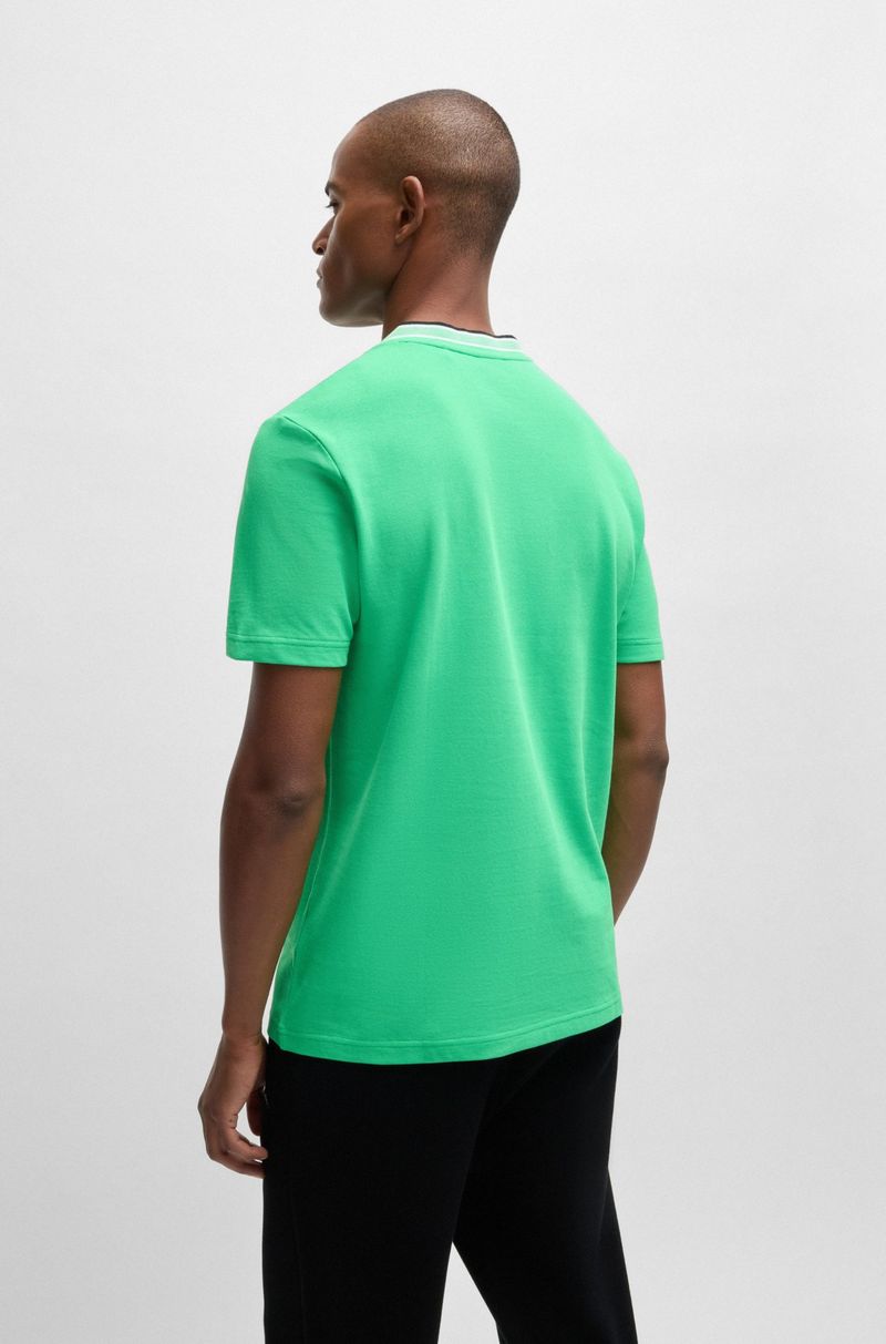 Camiseta De Algodão Piqué Com Colarinho Oxford-Jacquard