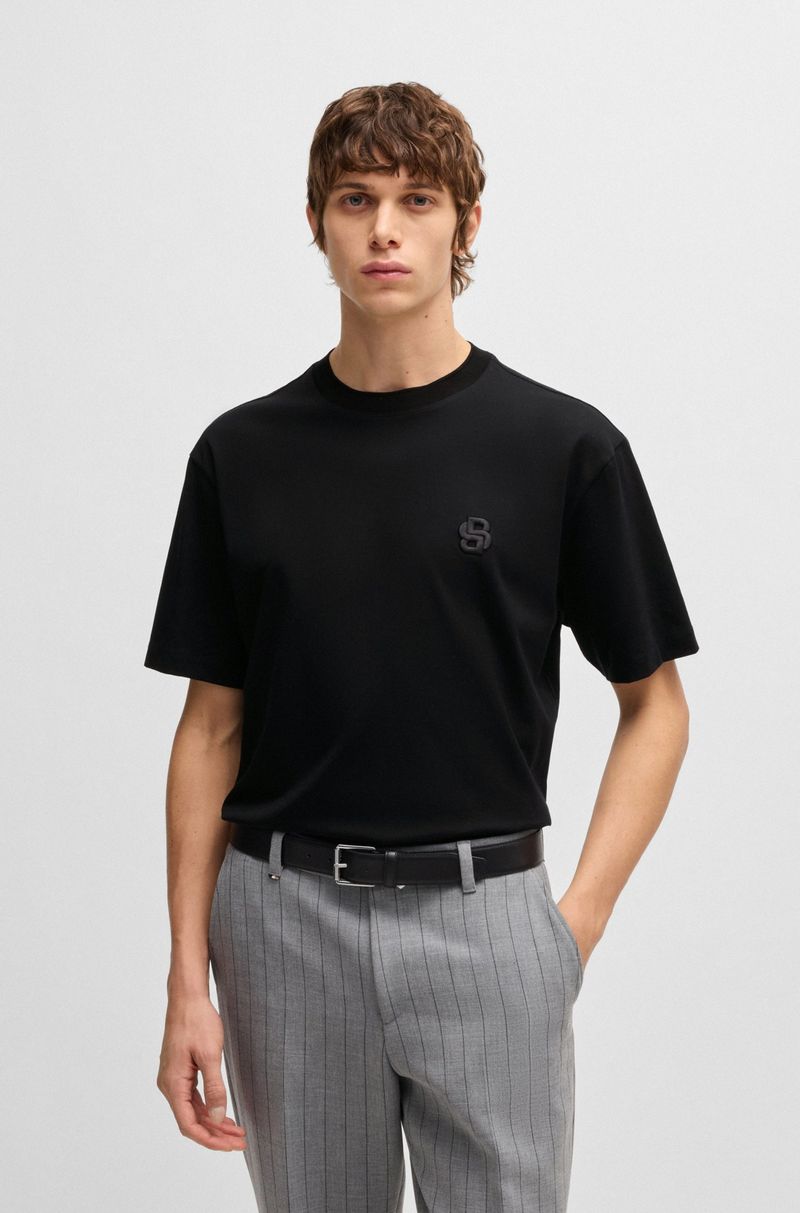 Camiseta De Algodão Mercerizado Com Monograma Double B
