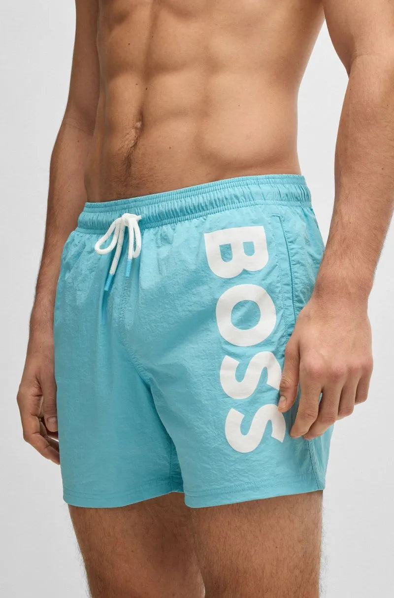 Shorts De Banho Com Logo Contrastante Em Tecido De Secagem Rápida