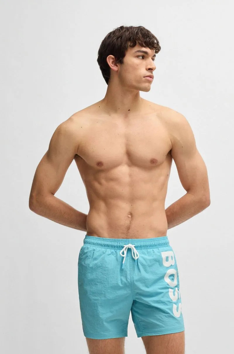 Shorts De Banho Com Logo Contrastante Em Tecido De Secagem Rápida