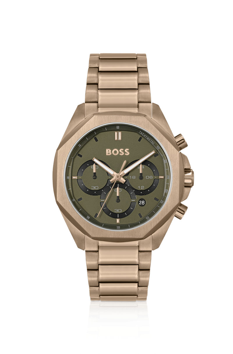 Relógio Cronógrafo Dourado Com Pulseira De Elos