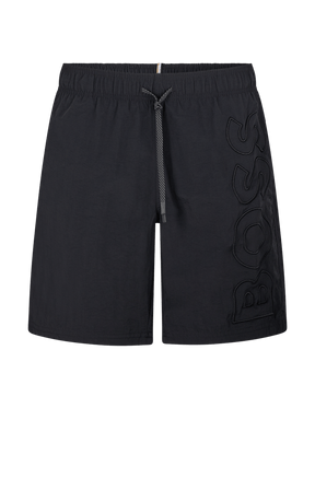 Shorts De Praia Em Material Reciclado Com Logo Bordado