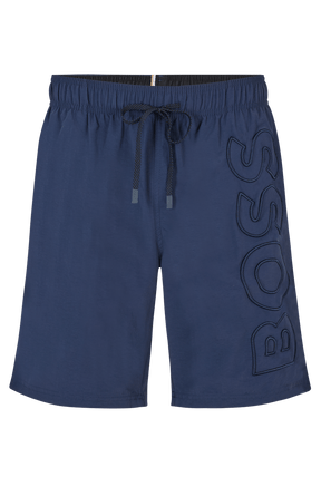 Shorts De Praia Em Material Reciclado Com Logo Bordado