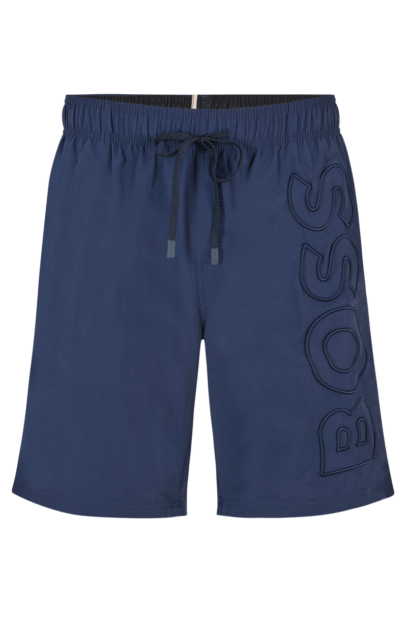 Shorts De Praia Em Material Reciclado Com Logo Bordado
