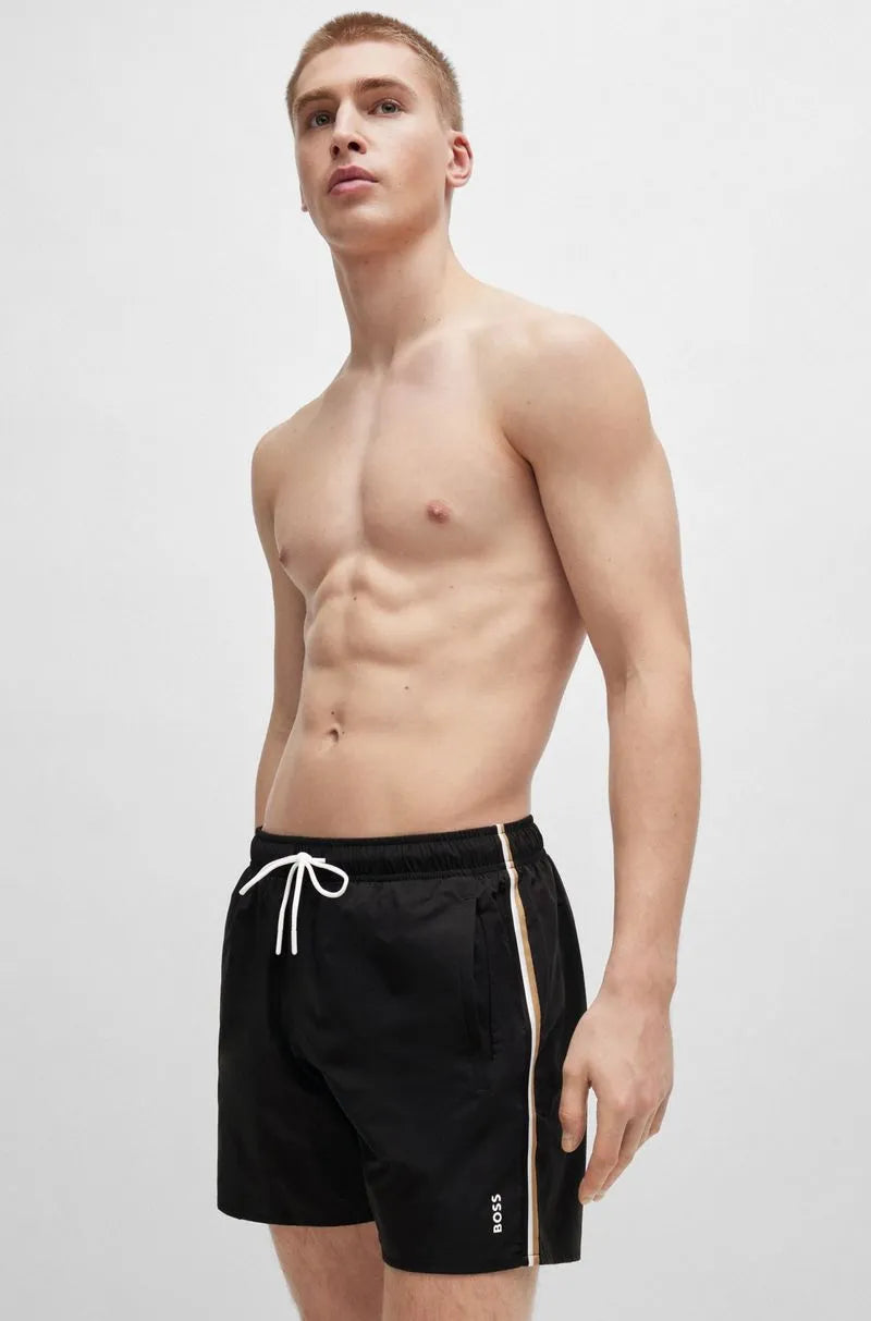 Shorts De Banho Com Risca E Logo