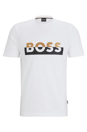Camiseta Branca Em Malha De Algodão Com A Marca Impressa