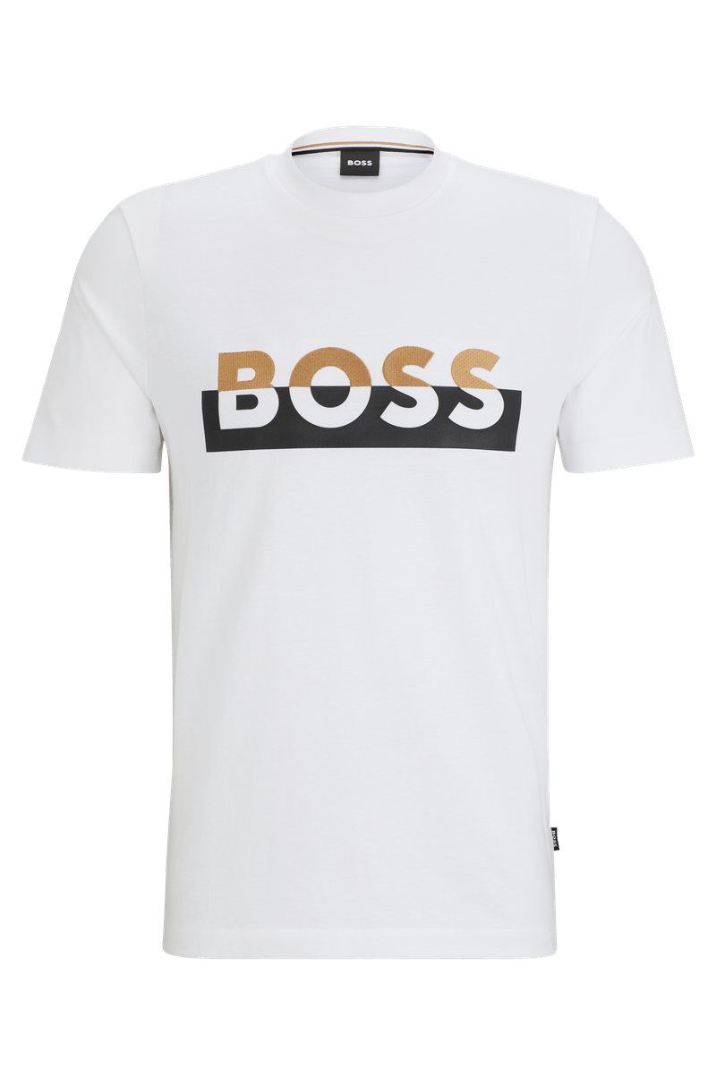 Camiseta Branca Em Malha De Algodão Com A Marca Impressa