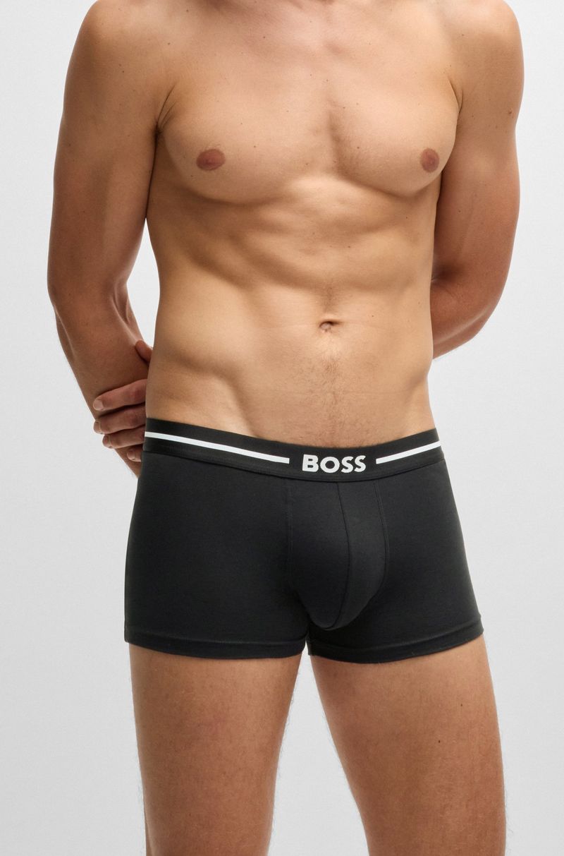 Três Cuecas Boxer De Algodão Elástico Com Logo