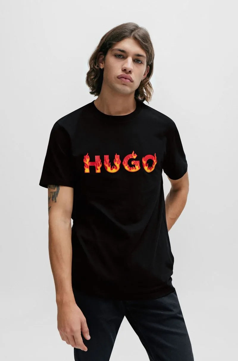 Camiseta De Malha De Algodão Com Logo De Chama Bufante