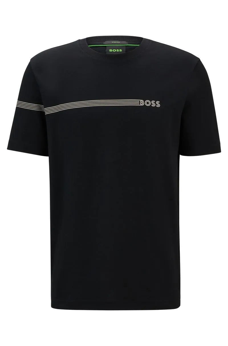 Camiseta De Algodão Misto Com Listras E Logo
