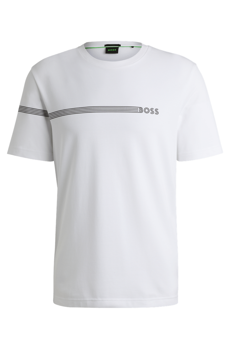 Camiseta De Algodão Misto Com Listras E Logo