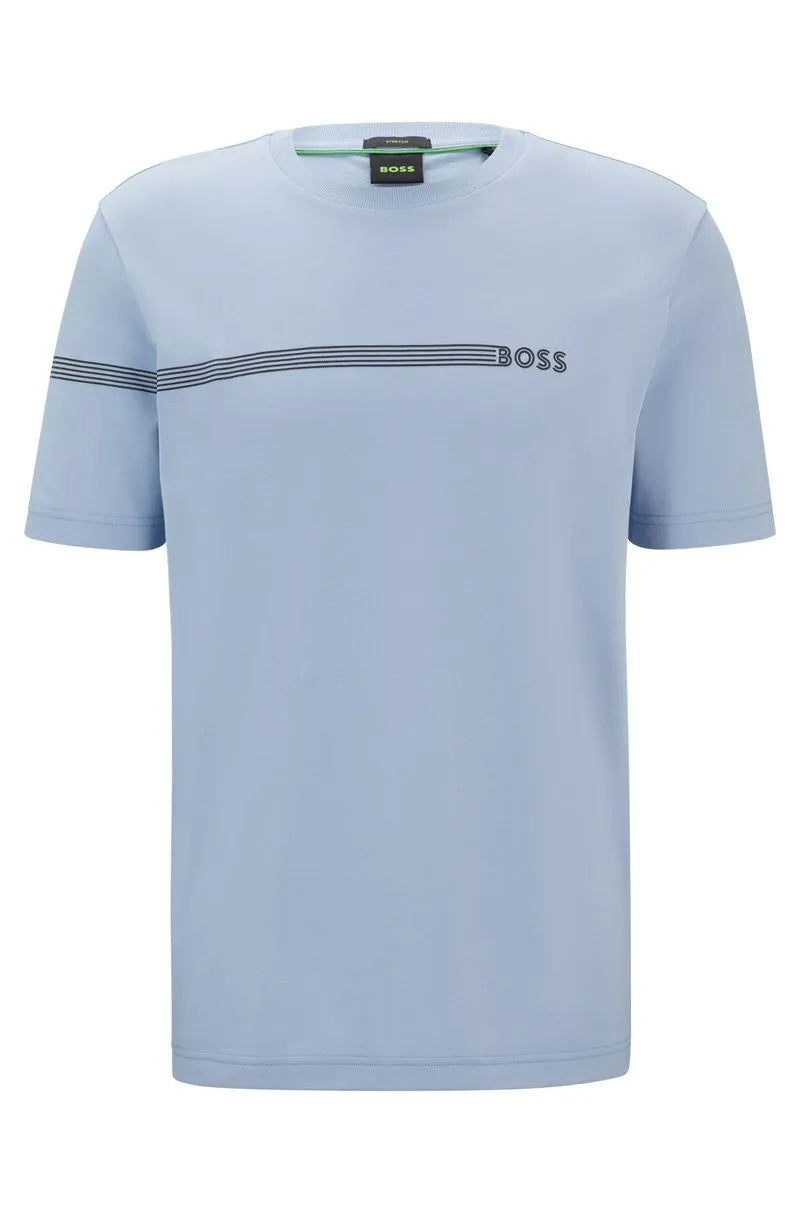Camiseta De Algodão Misto Com Listras E Logo