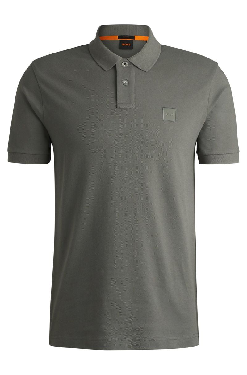 Polo Slim Em Algodão Elástico Com Emblema