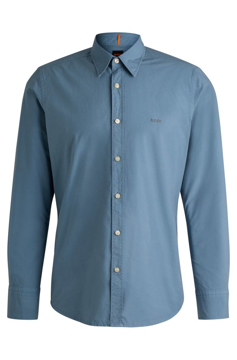 Camisa Regular Em Popelina De Algodão