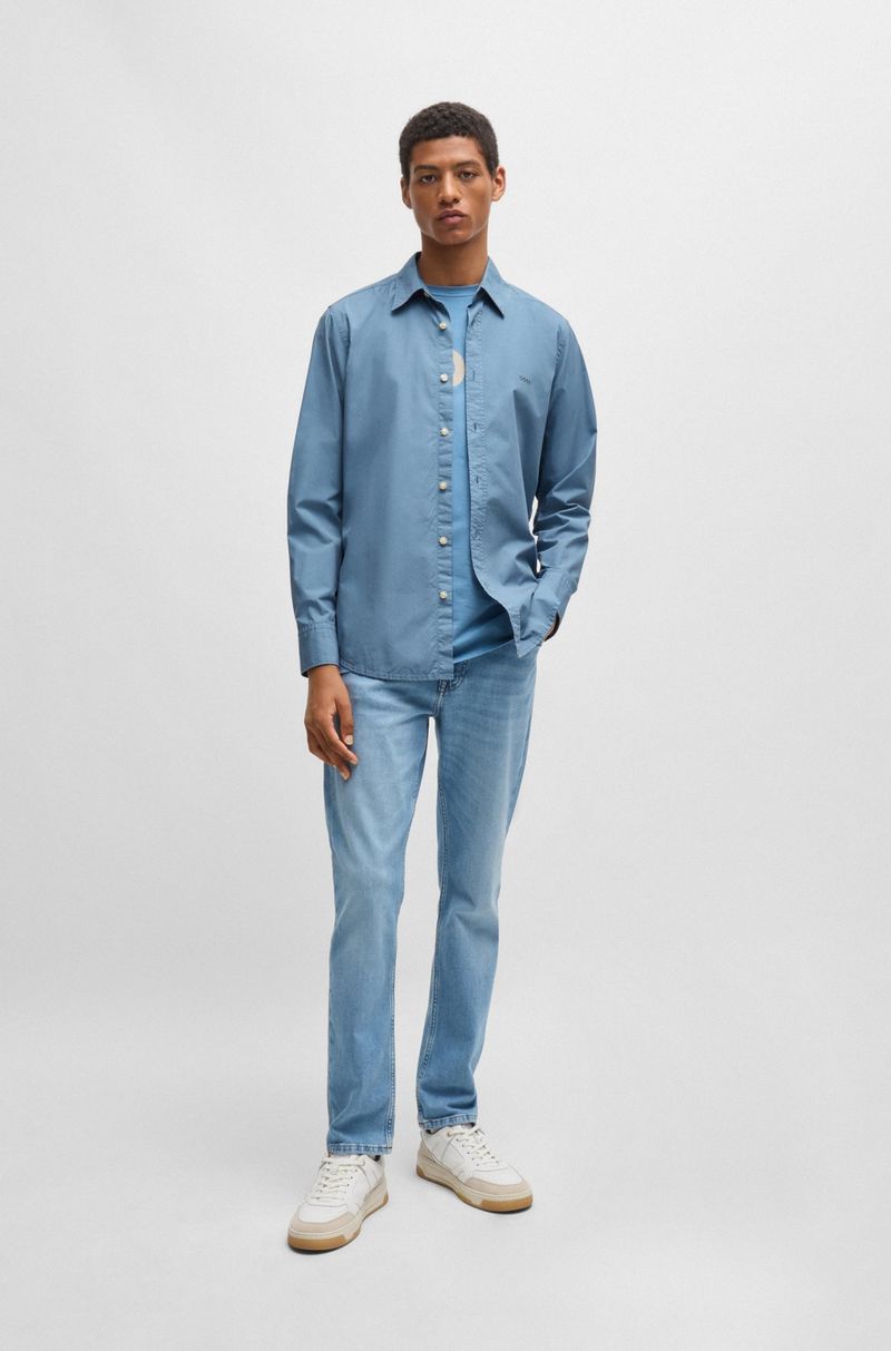 Camisa Regular Em Popelina De Algodão
