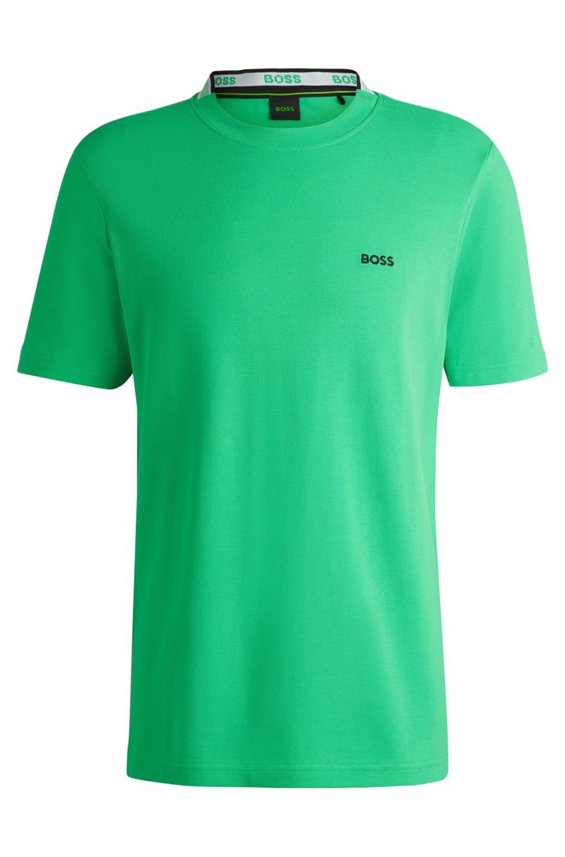 Camiseta De Algodão Piqué Com Colarinho Oxford-Jacquard