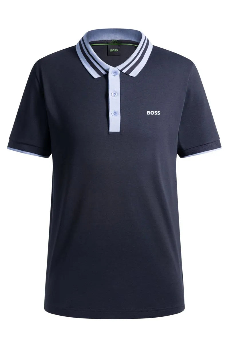 Polo Em Algodão Interlock Com Colarinho Listrado