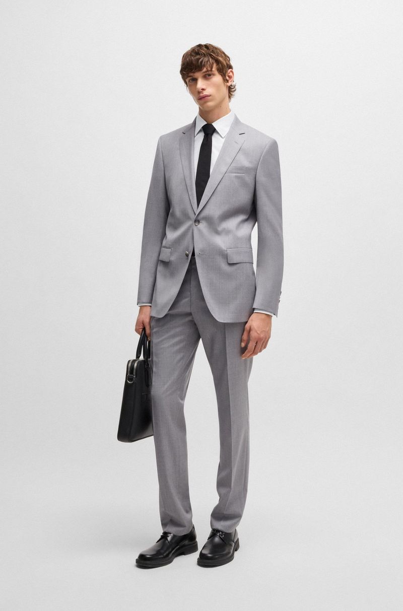 Camisa Slim Em Sarja De Algodão Às Riscas