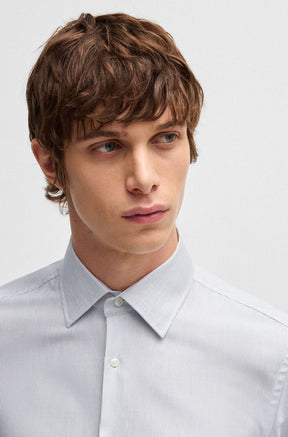Camisa Slim Em Sarja De Algodão Às Riscas