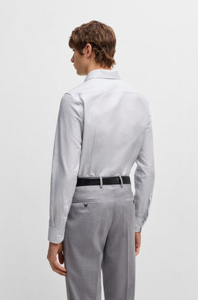 Camisa Slim Em Sarja De Algodão Às Riscas