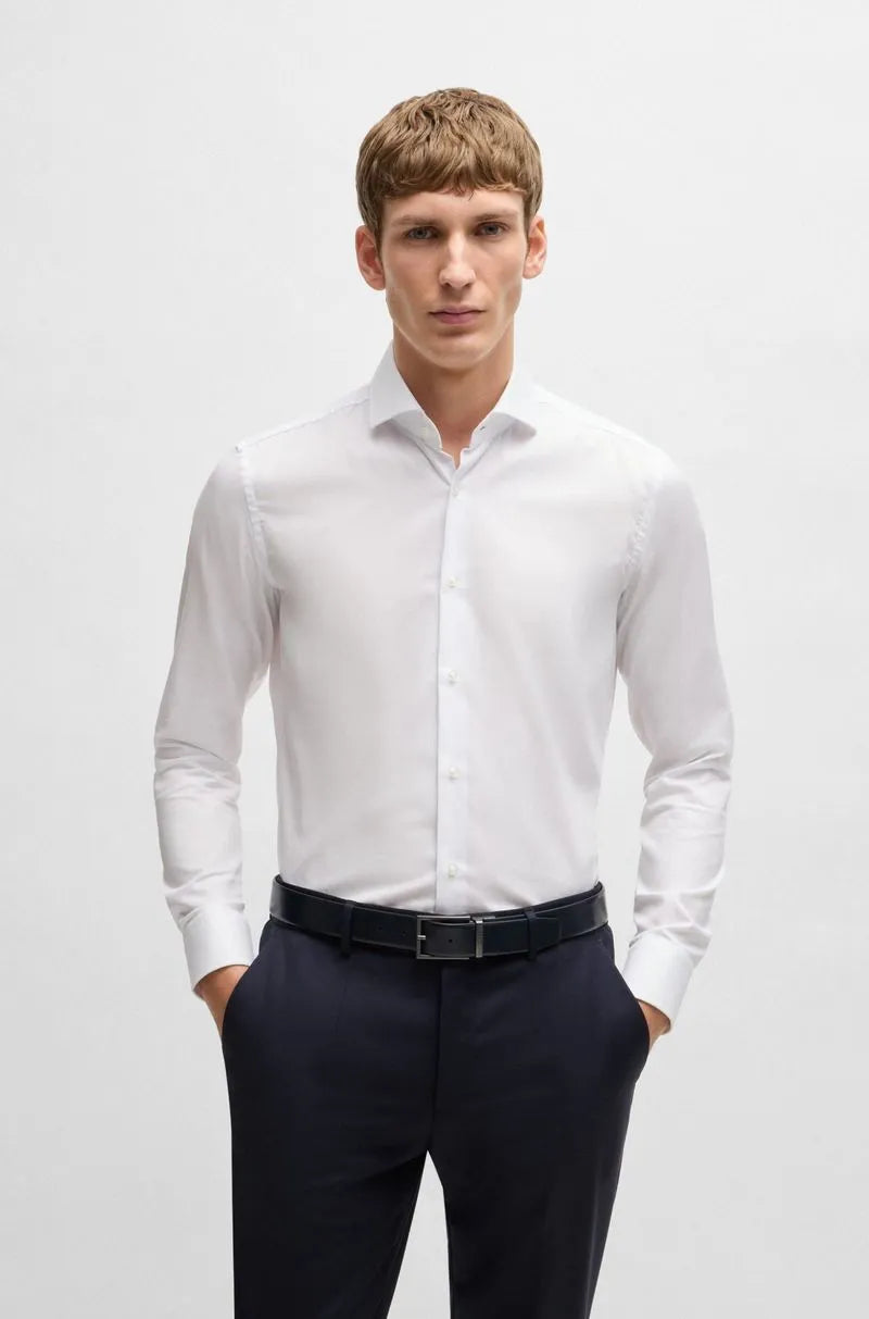Camisa Slim Fit Em Algodão Estruturado