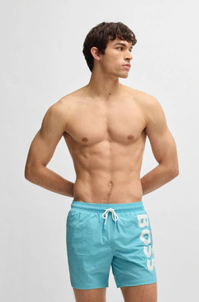 Shorts De Banho Com Logo Contrastante Em Tecido De Secagem Rápida