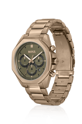 Relógio Cronógrafo Dourado Com Pulseira De Elos
