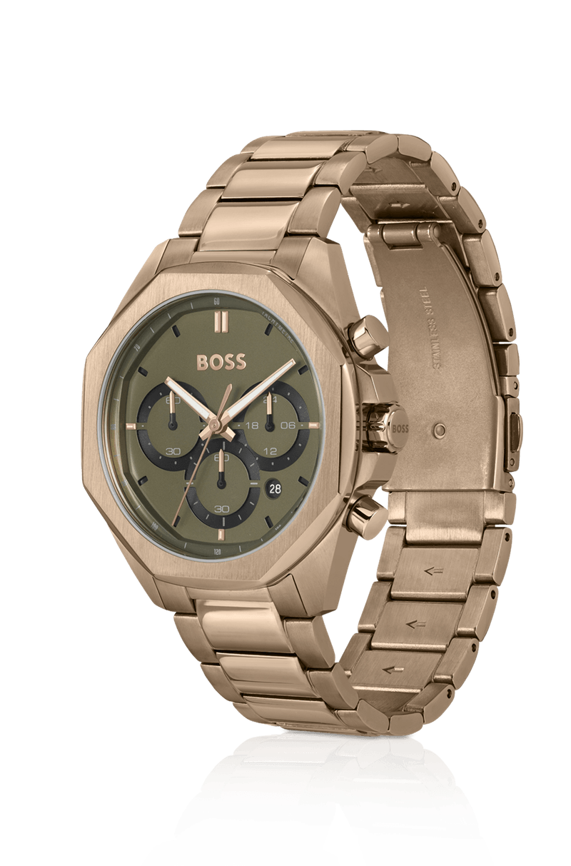 Relógio Cronógrafo Dourado Com Pulseira De Elos