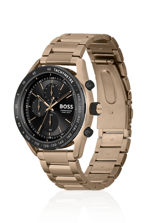 Relógio Cronógrafo Dourado Com Pulseira De Elos